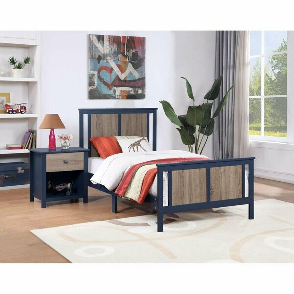 Kd Muebles De Comedor Connelly Reversible Panel Twin Size Bed Midnight Blue & Vintage Walnut KD2988755